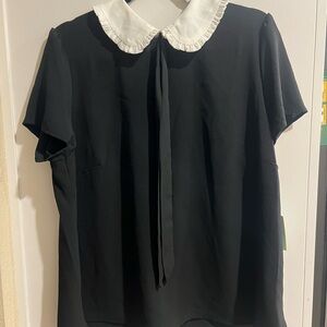 CeCe Goth Black Blouse with White Peter Pan Collar